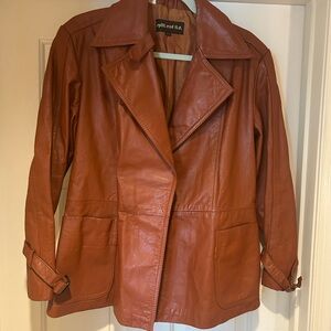 Vintage Cognac Brown Leather Jacket for Women